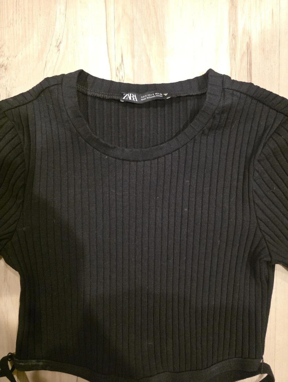 Zara Black Ribbed Long-Sleeve Wrap Crop Bodysuit